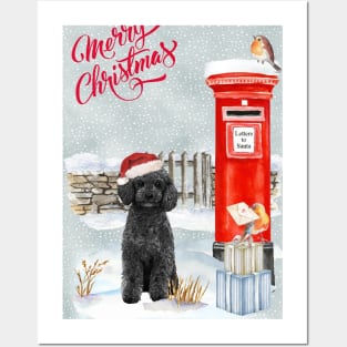 Black Poodle Merry Christmas Santa Dog Posters and Art